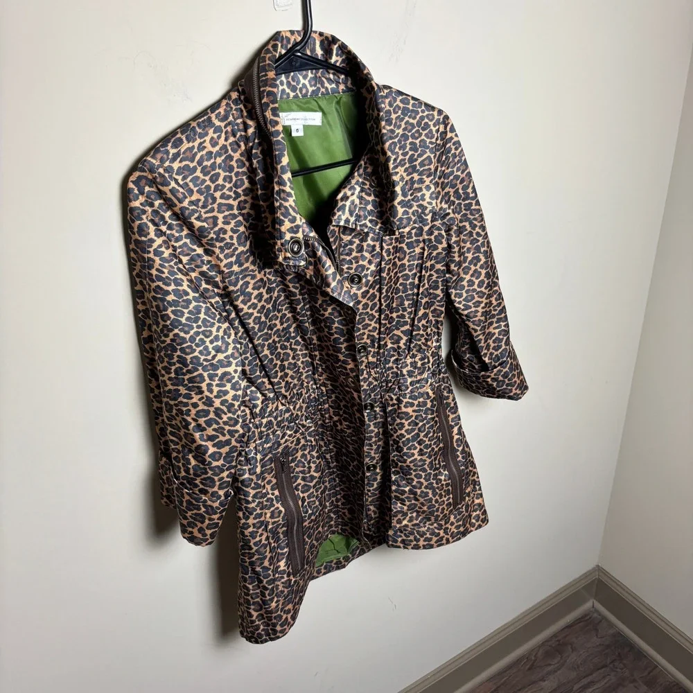 Renfrew Leopard Print Cinch Waist Olive Lined Utility Anorak Jacket Womens 0 - Picture 4 of 9